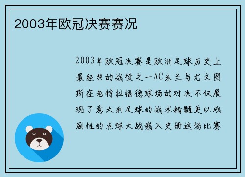 2003年欧冠决赛赛况