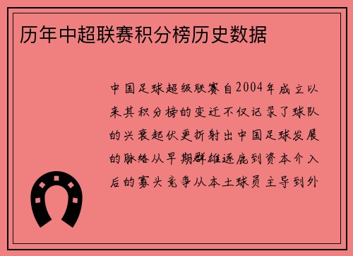 历年中超联赛积分榜历史数据
