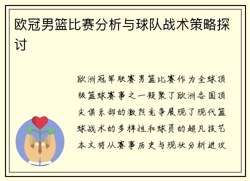 欧冠男篮比赛分析与球队战术策略探讨